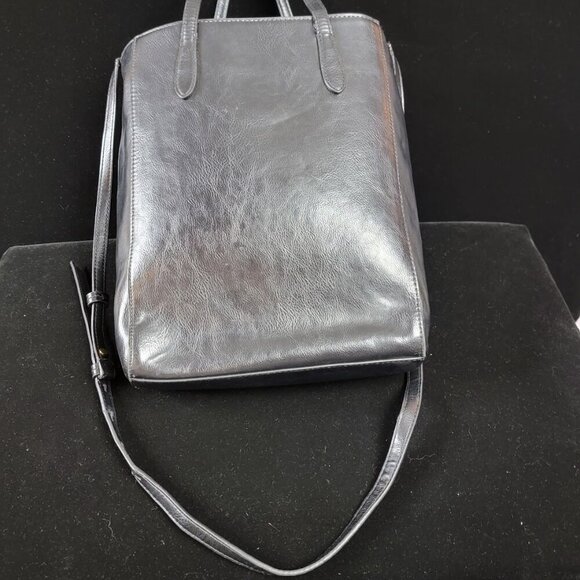 Banana Republic Black Leather Zip-Top Crossbody Satchel Bag | Soft | 9"x11" - Picture 4 of 9